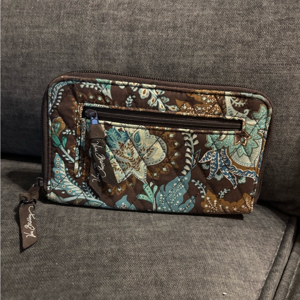 Vera Bradley Floral Patterned Wallet with Zipper Java Blue